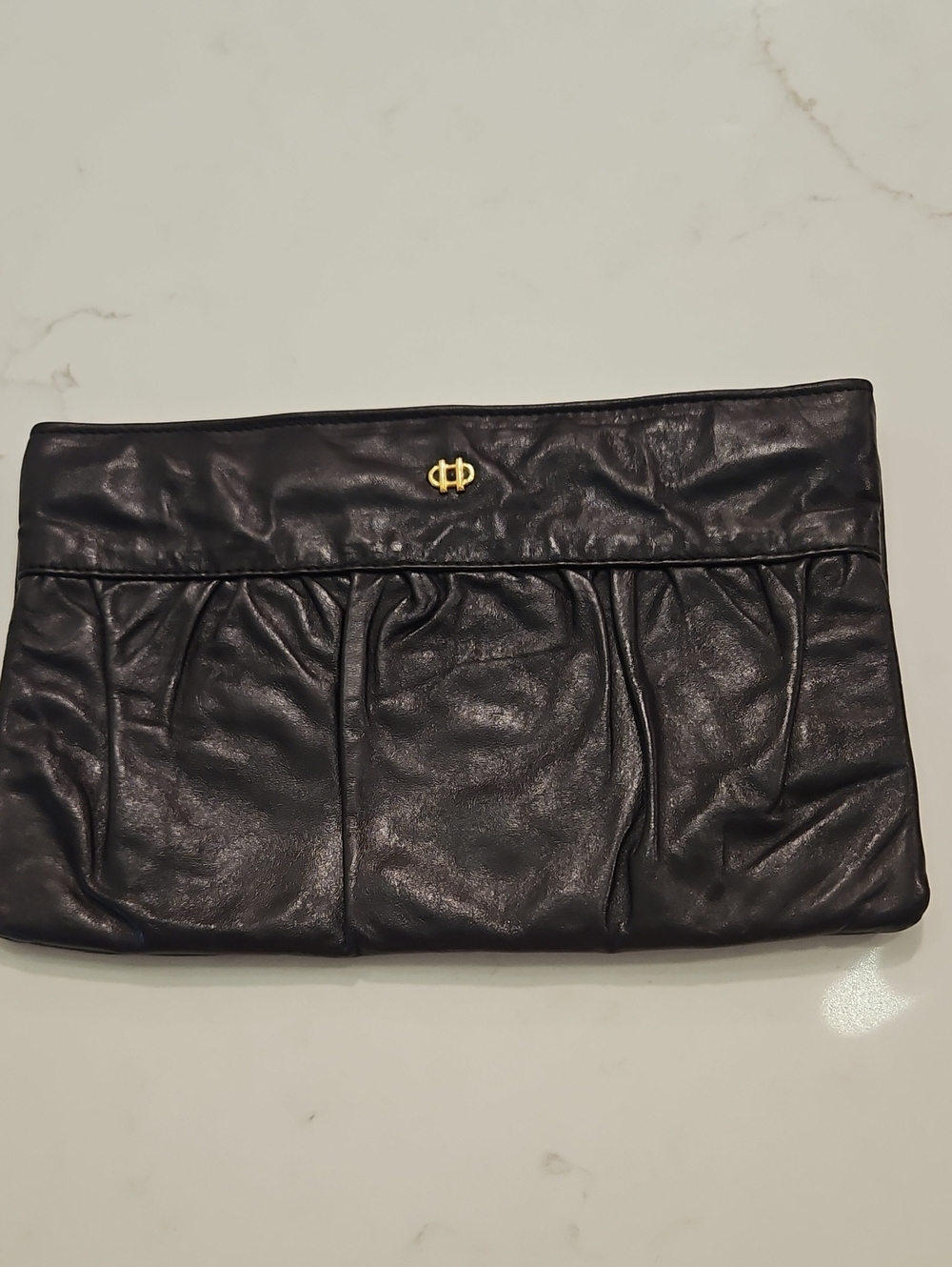 Letisse Vintage Leather Clutch Bag Deep Purple Zip Close Inside Pocket EUC